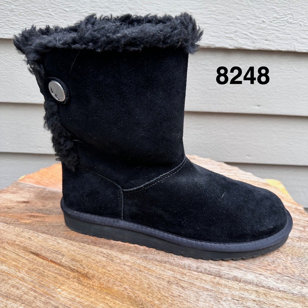 Koolaburra by UGG Victoria Short Black Suede Fur Bow Boots 1020158 Womens 8